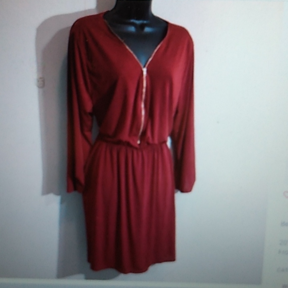 Sexy Red Club Soda Size Small Stretchy Gold Zipper Dress Tunic
